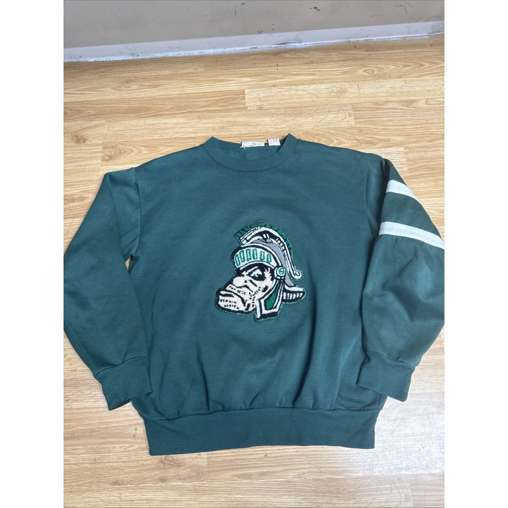 Vintage 80s Nutmeg Mills Michigan Spartans Green Crewneck Sweatshirt Large